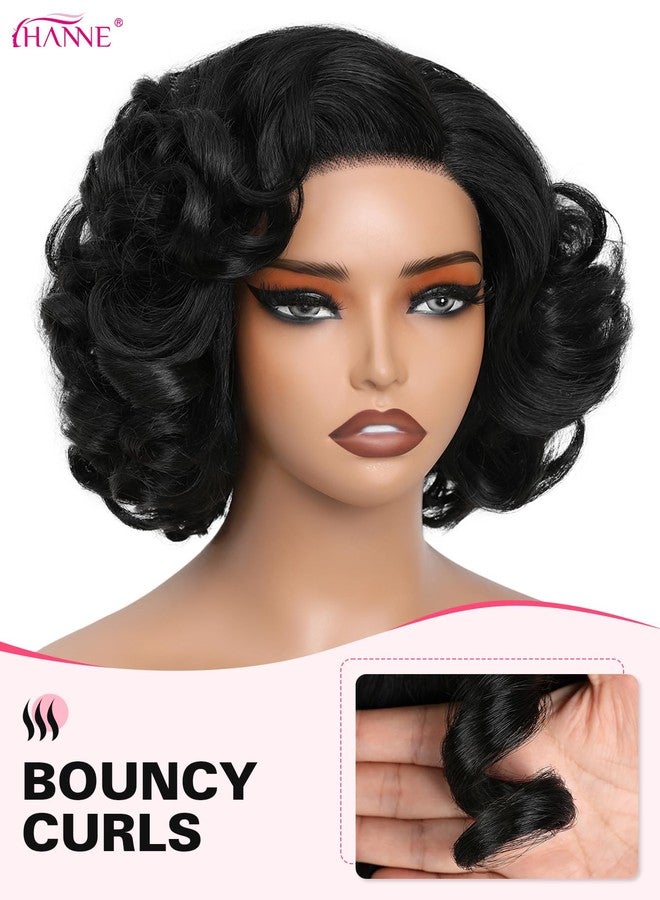 HANNE T Lace Short Curly Wigs for Black Women 13 * 4 * 1 Pre Cut Curly Synthetic Lace Wig 9 Inch Short Curly Wigs (Natural Black) - Image 5